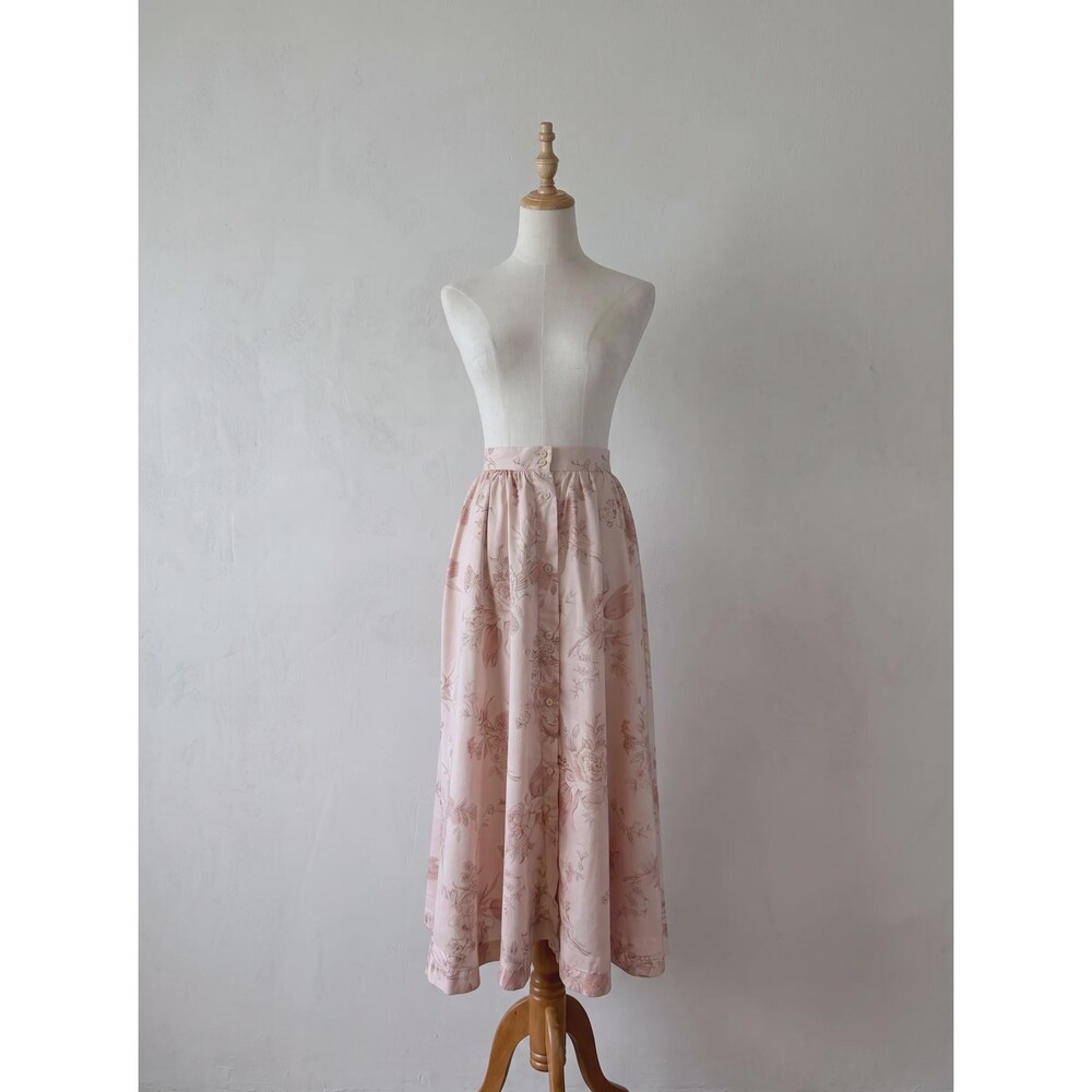 Lauren Ralph Lauren c. 1990s Cotton Button Front Skirt Dusty Pink Floral | 6